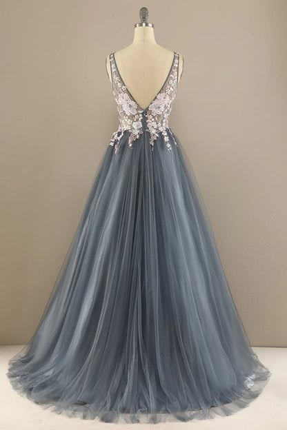 Gorgeous Deep V Neck Prom Dress With Appliques