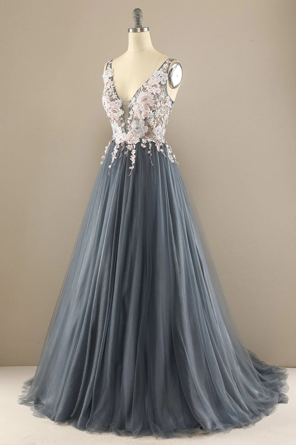 Gorgeous Deep V Neck Prom Dress With Appliques