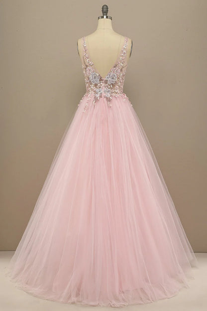 Gorgeous Deep V Neck Prom Dress With Appliques