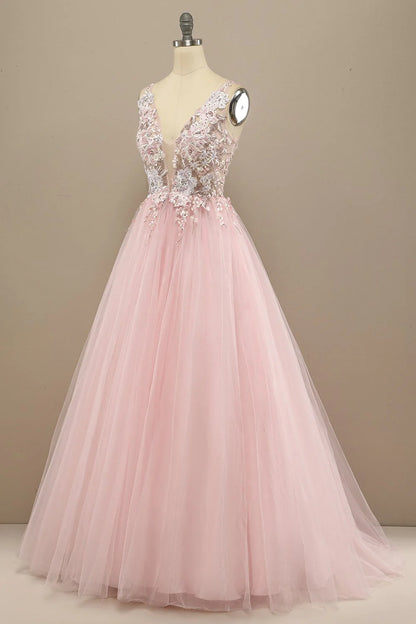 Gorgeous Deep V Neck Prom Dress With Appliques