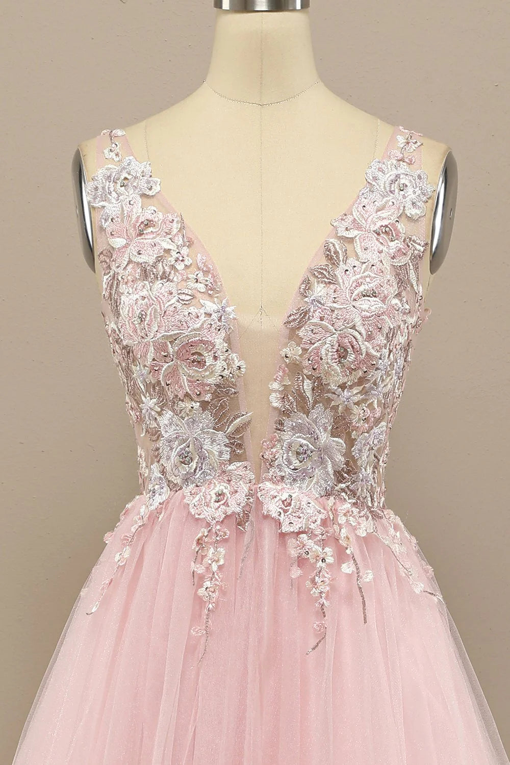 Gorgeous Deep V Neck Prom Dress With Appliques