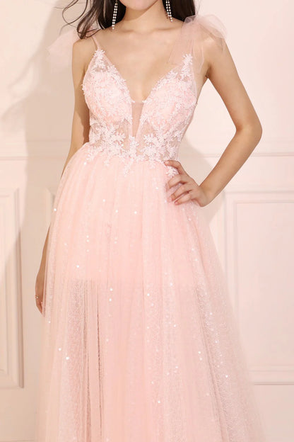 Glitter Pink Long Prom Dress With Open Back