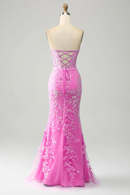 Mermaid Sweetheart Corset Appliques Prom Dress With Side Slit