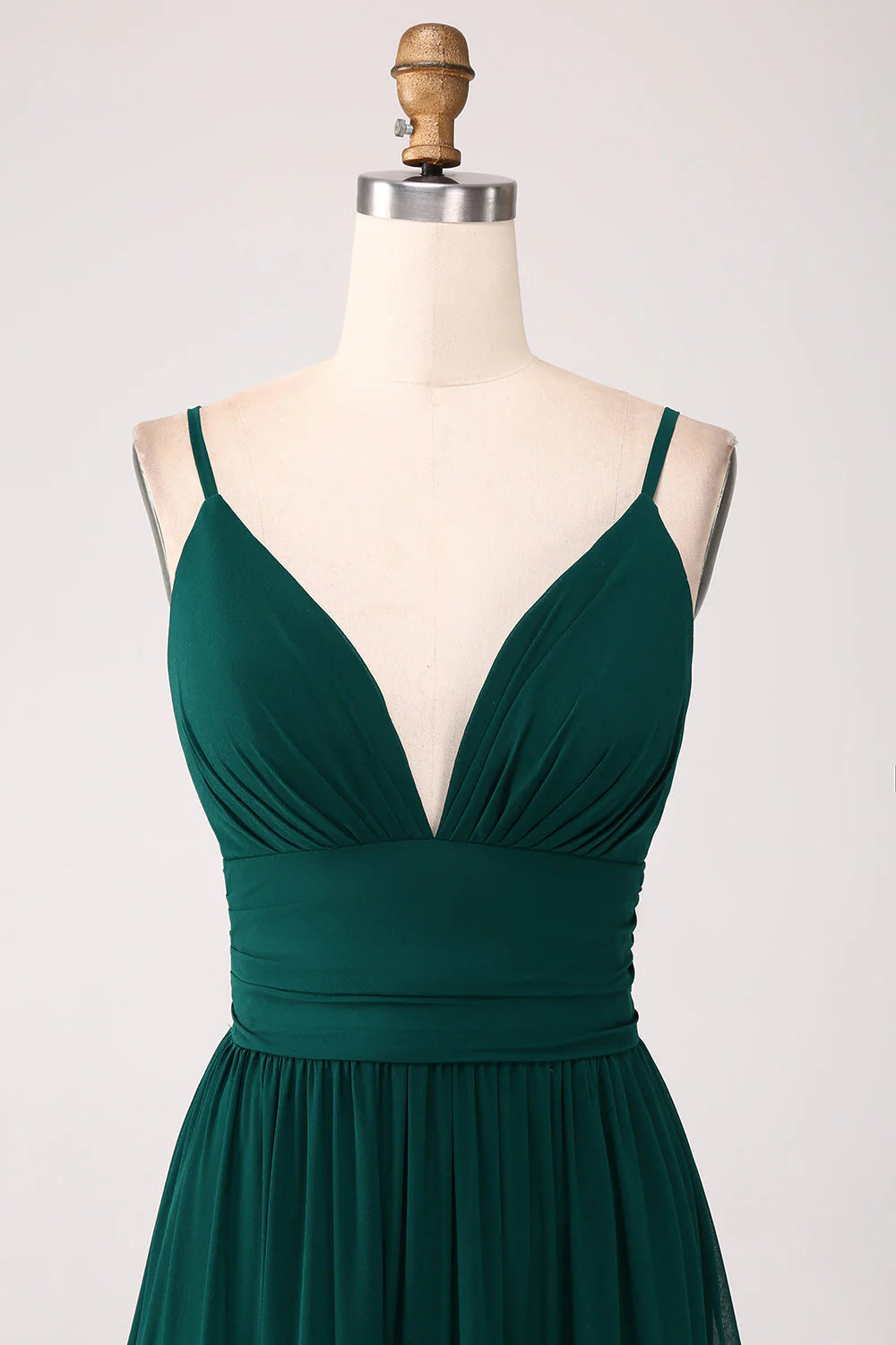 Spaghetti Straps Tiered Dark Green Prom Dress With Pleated