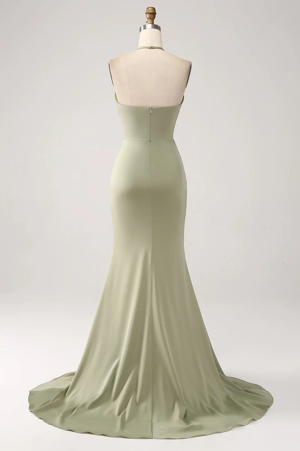 Army Green V-Neck Beaded Long Prom Dress With Slit