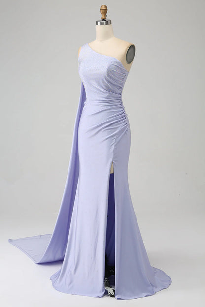 Mermaid One Shoulder Long Prom Dress With Slit