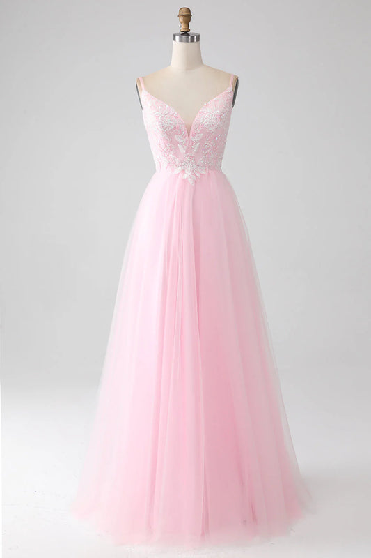 A-Line Spaghetti Straps Prom Dress With Beading