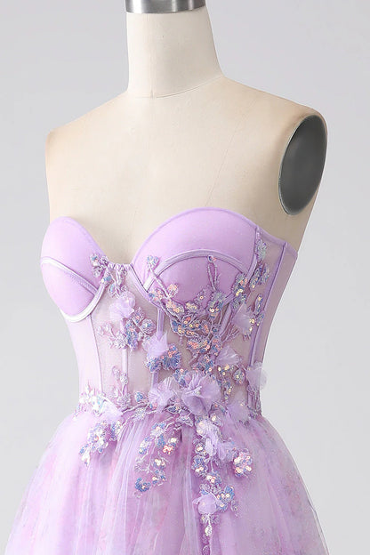 Printed Strapless Corset Prom Dress With Beading