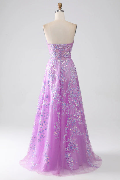 A-Line Strapless Corset Prom Dress with Appliques