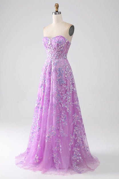 A-Line Strapless Corset Prom Dress with Appliques