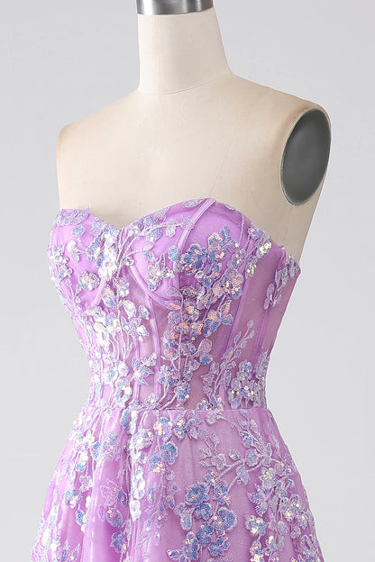 A-Line Strapless Corset Prom Dress with Appliques