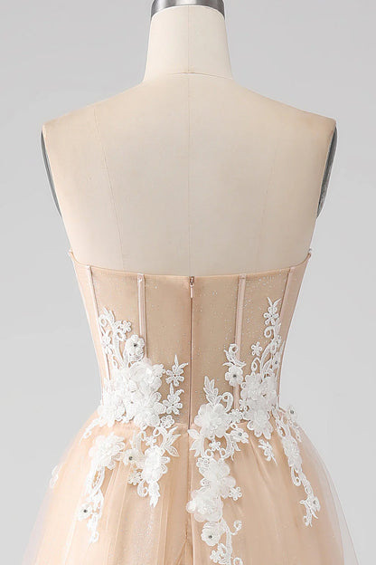 A-Line Strapless Corset Prom Dress With Appliques