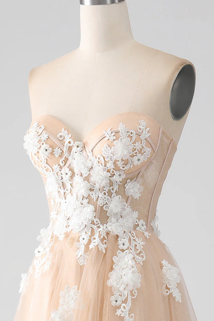 A-Line Strapless Corset Prom Dress With Appliques