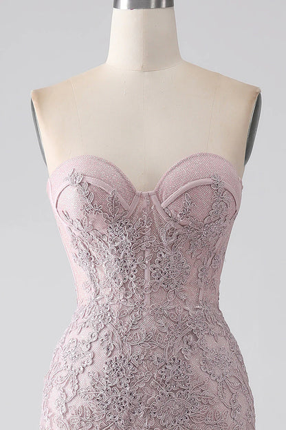 Blush Sparkly Strapless Mermaid Corset Prom Dress With Appliques