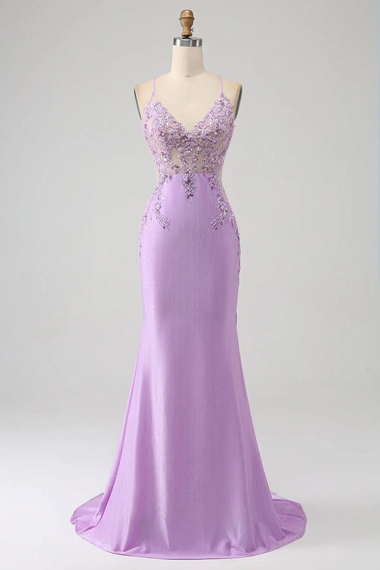 Trendy Mermaid Spaghetti Straps Long Prom Dress With Appliques Beading