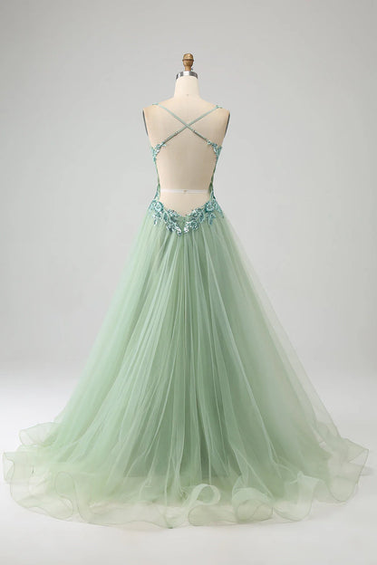 Gorgeous A Line V Neck Light Long Prom Dress With Appliques