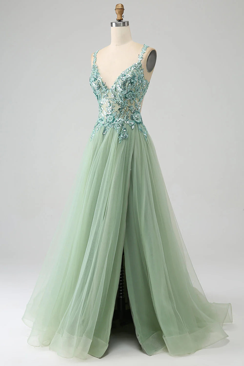 Gorgeous A Line V Neck Light Long Prom Dress With Appliques