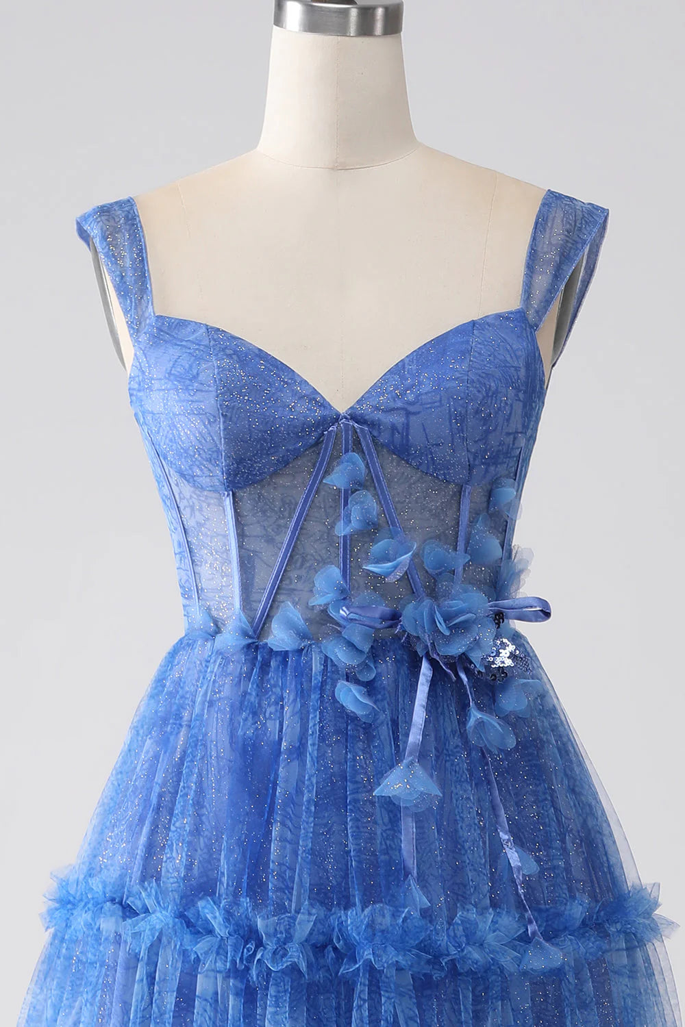 Printed A Line Tulle Corset Prom Dress