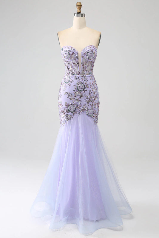 Mermaid Strapless Corset Prom Dress With Beading