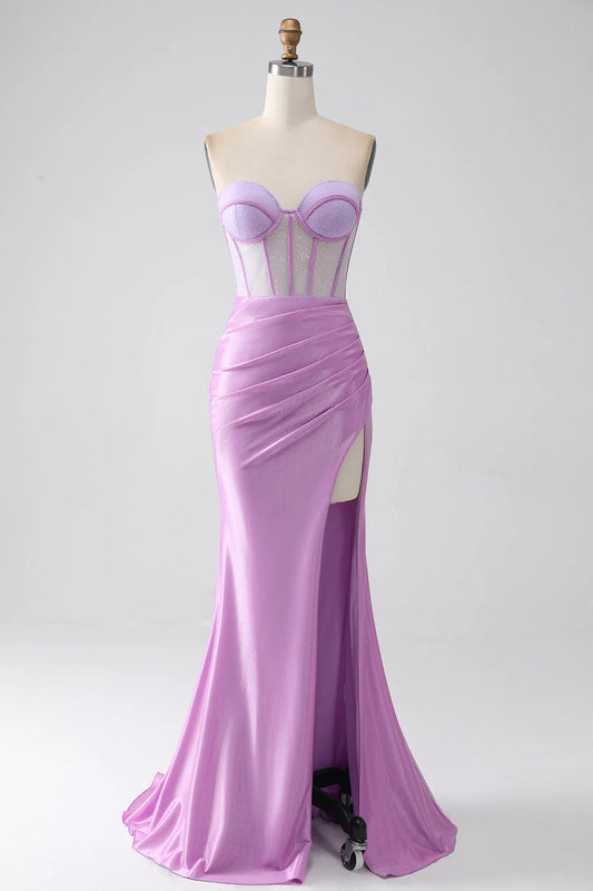 Mermaid Strapless Corset Prom Dress With Slit