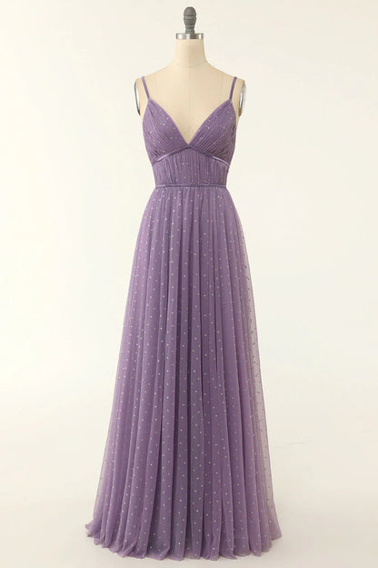 A Line Open Back Long Bridesmaid Dress With Ruffles