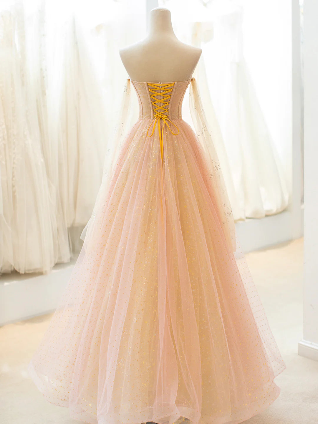 Cute A-Line Strapless Tulle Long Prom Dress