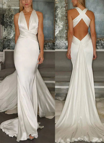 Trumpet V-Neck Floor-Length Wedding Dress