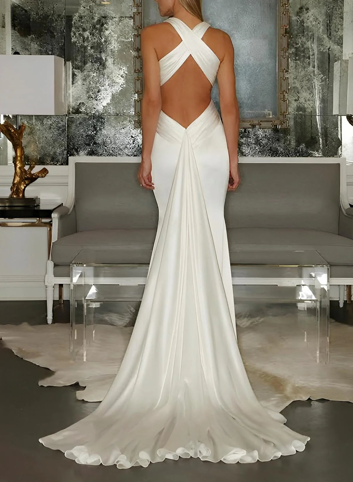 Trumpet V-Neck Floor-Length Wedding Dress