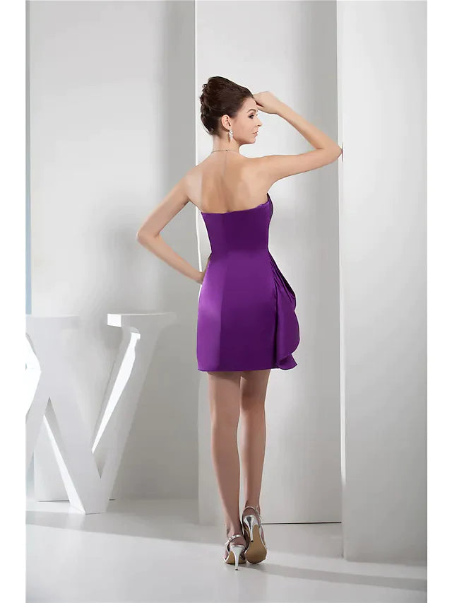 Minimalist Elegant Homecoming Cocktail Party Dress Sweetheart Neckline Sleeveless Short Mini Satin