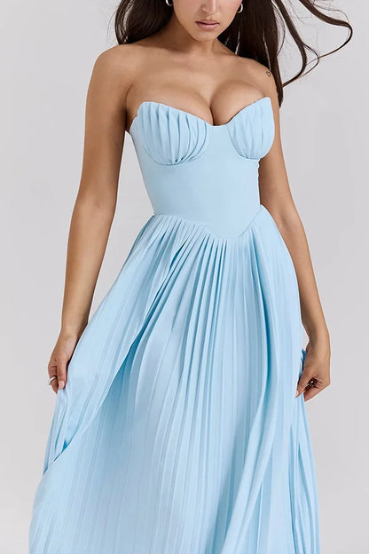 Xuewuba Dress A-line Romantic and Elegant Pleated Strapless Floor Length Prom Dress