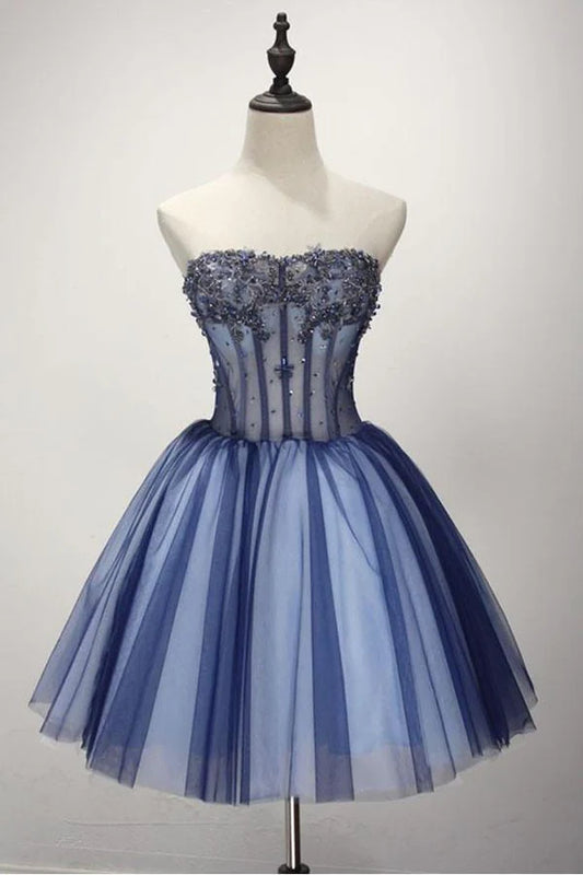 Xuewuba Dress Ball Gown Strapless Short Tulle Homecoming Dress With Beading