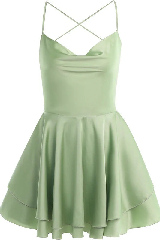 Xuewuba Dress Cowl Neck Green Ruffle Tiered Short Dress Homecoming Dress