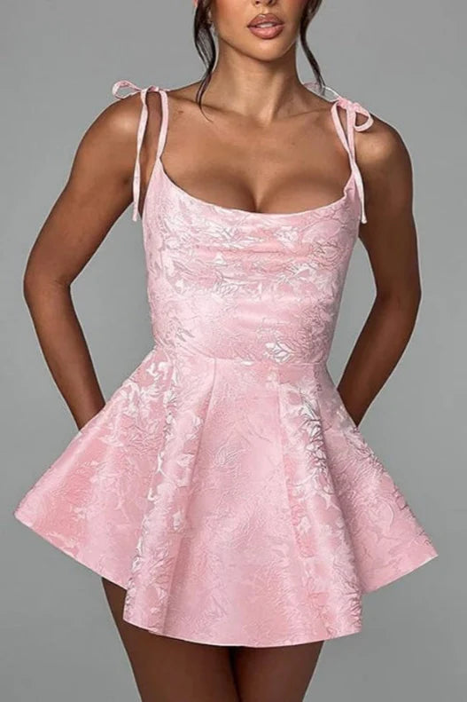Xuewuba Dress Glamorous Spaghetti Straps Satin Mini Party Dress Jacquard Sleeveless Homecoming Dress