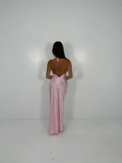 Xuewuba Dress Light Pink Crossover Maxi Dress Prom Dress Yellow Halter Backless Long Prom Dress Wedding Guest Dress