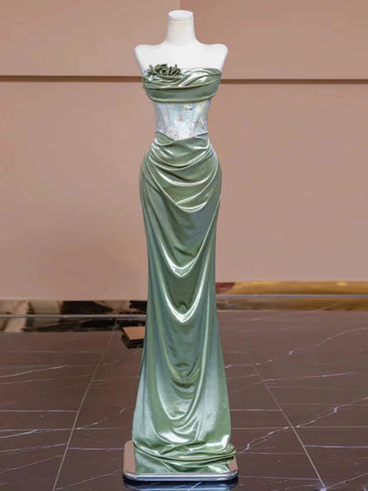Xuewuba Dress Satin Floor-length Sweep Train Sheath Sleeveless Simple Prom Dress Formal Wear Dresses main image 0
