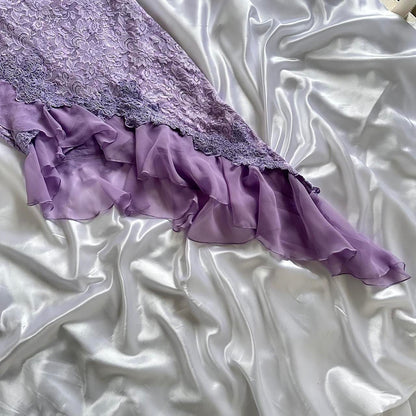 Xuewuba Dress Purple Delicate Lace Slim Fit Long Ball Gown Elegant Party Dress Evening Gown Prom Dress