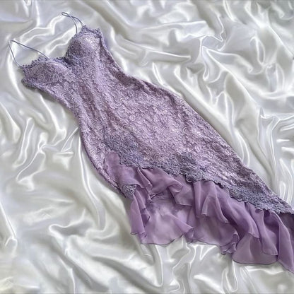 Xuewuba Dress Purple Delicate Lace Slim Fit Long Ball Gown Elegant Party Dress Evening Gown Prom Dress