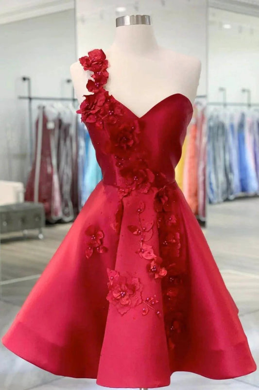 Xuewuba Dress Red A-line One Shoulder Homecoming Dress With Beading