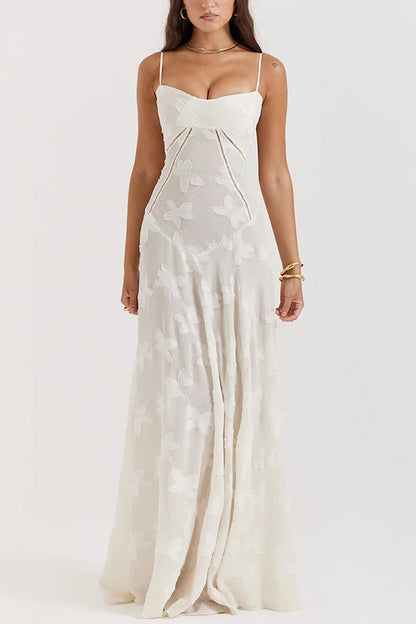 Xuewuba Dress Romantic Vintage Feel Back Lace-up Spaghetti Straps Floaty Floor Length Prom Dress