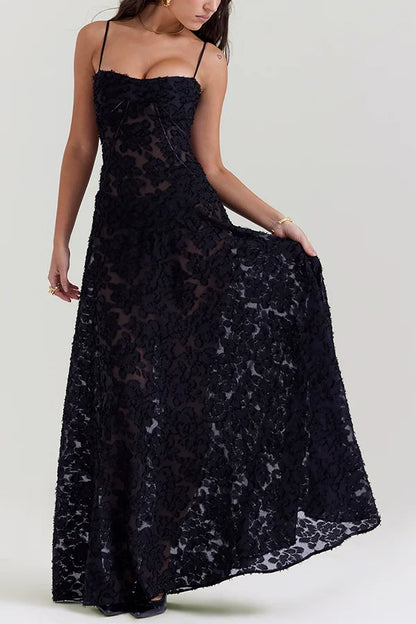 Xuewuba Dress Romantic Vintage Feel Back Lace-up Spaghetti Straps Floaty Floor Length Prom Dress