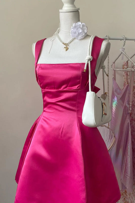 Xuewuba Dress Square Collar Fuchsia Back Bow A-line Short Dress Homecoming Dress