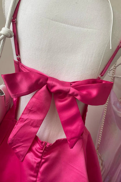 Xuewuba Dress Square Collar Fuchsia Back Bow A-line Short Dress Homecoming Dress