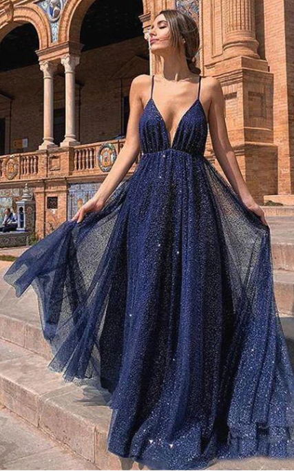 Xuewuba Dress Sequins Floor-length Sweep Train A Line Sleeveless Casual Prom Dress
