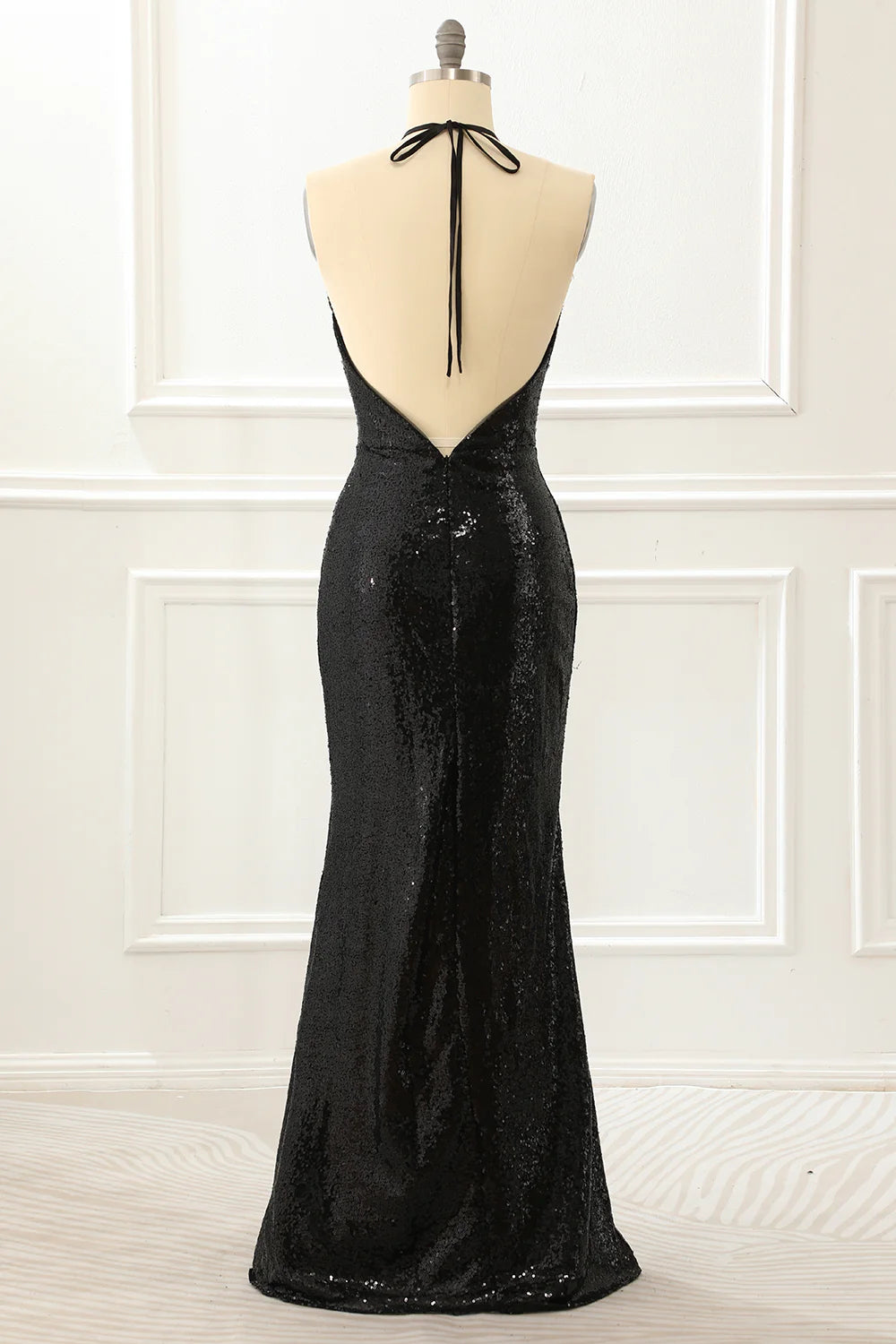 Halter Sequin Prom Dress With Slit