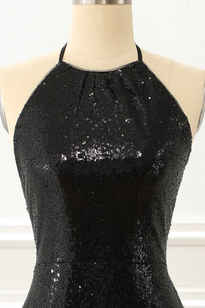 Halter Sequin Prom Dress With Slit