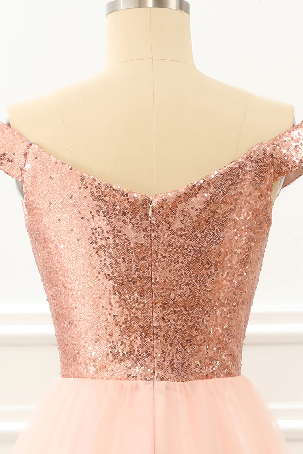 Blush Off The Shoulder Sequins Prom Dress