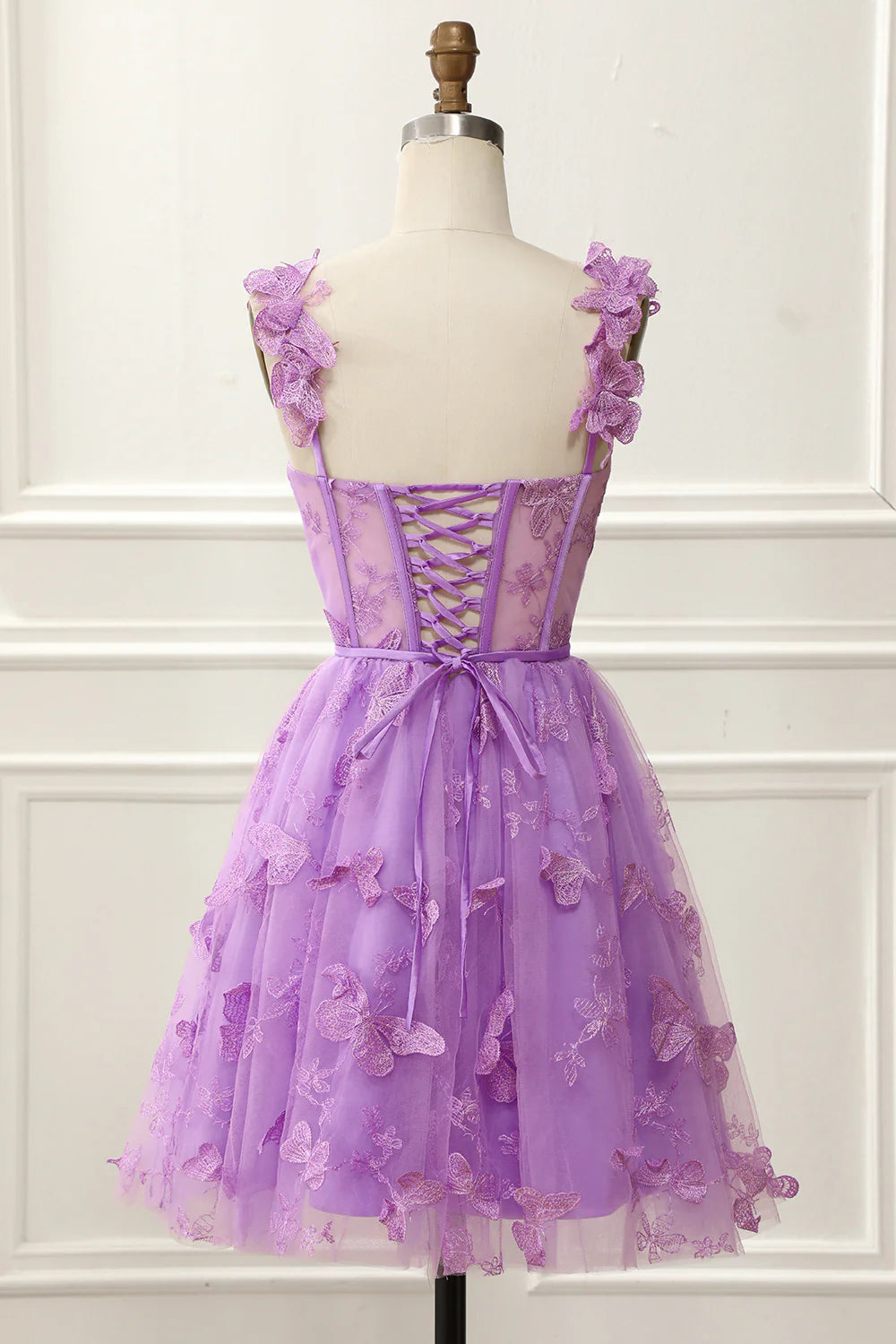 A-Line Corset Purple Homecoming Dress With Butterflies