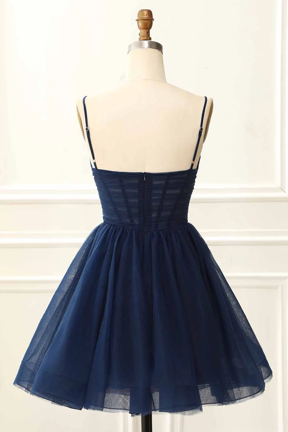 Navy A Line Tulle Corset Homecoming Dress