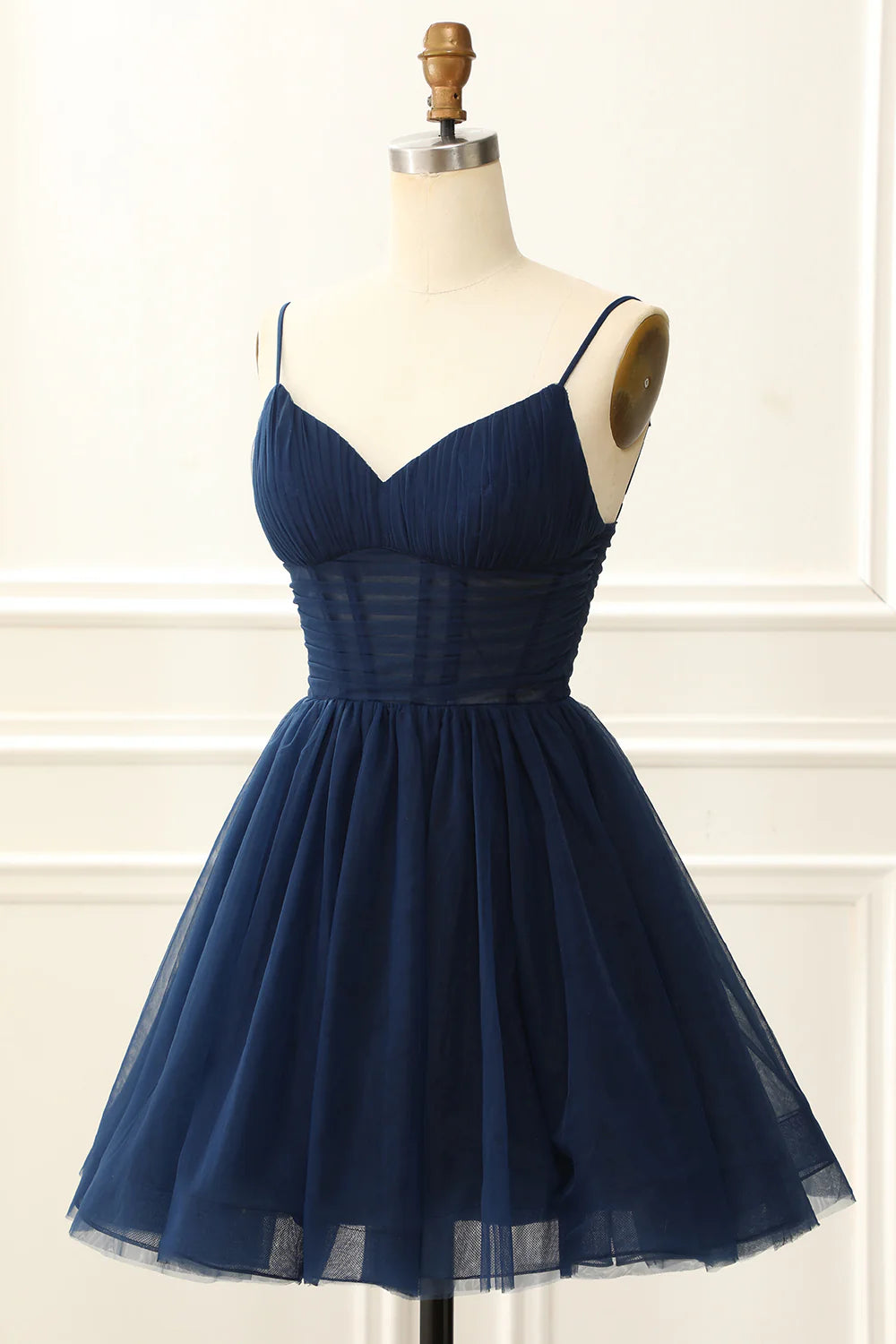 Navy A Line Tulle Corset Homecoming Dress