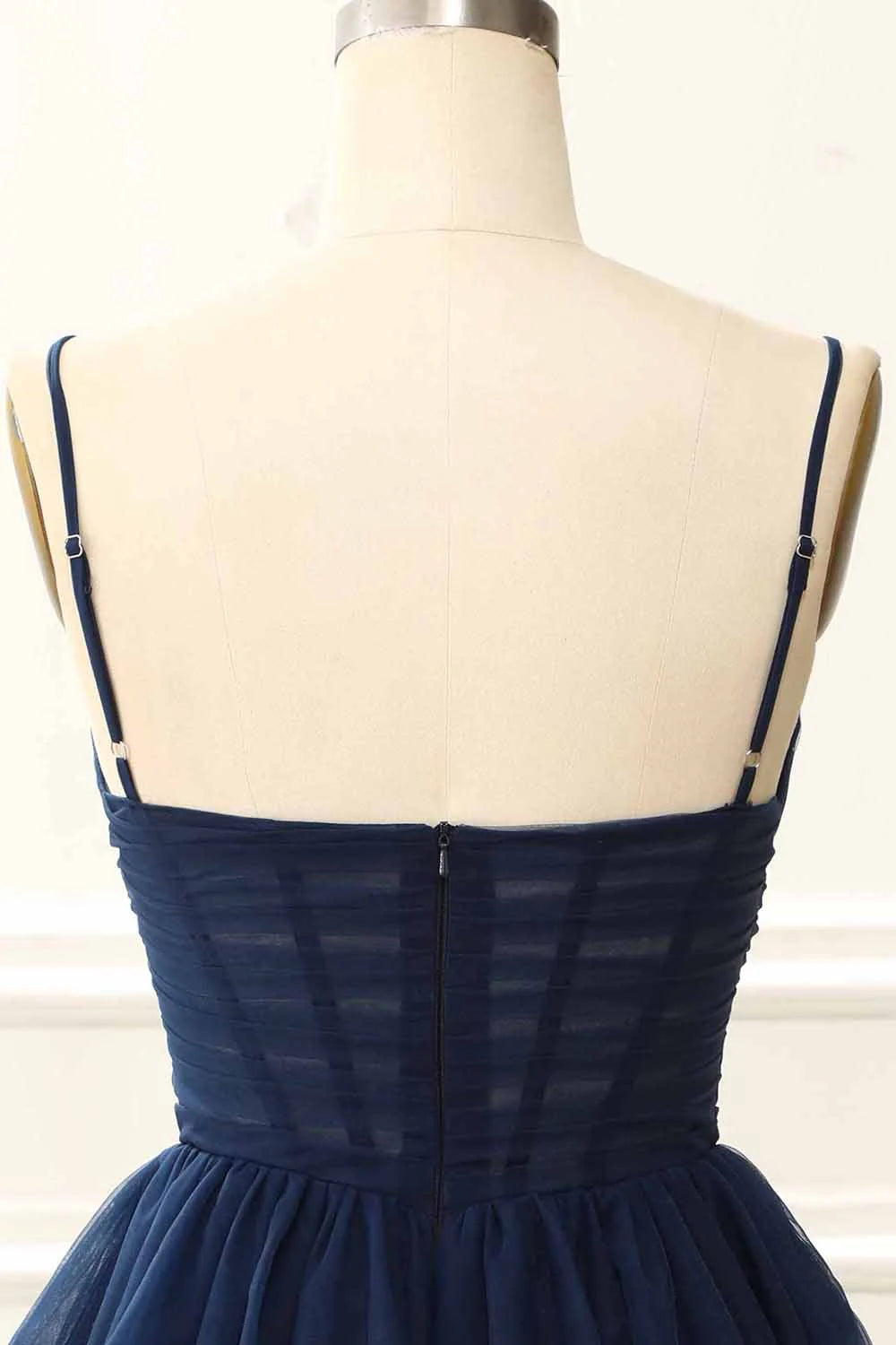 Navy A Line Tulle Corset Homecoming Dress